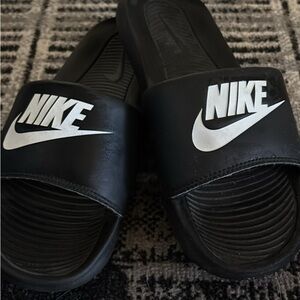 Nike Black Slides with White Logo